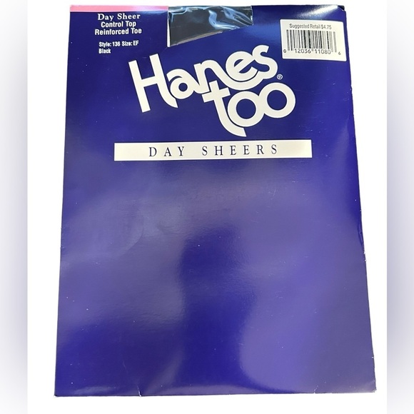 New In Package Vintage Hanes Too Black Day Sheer Control Top Pantyhose Size EF - Picture 1 of 3